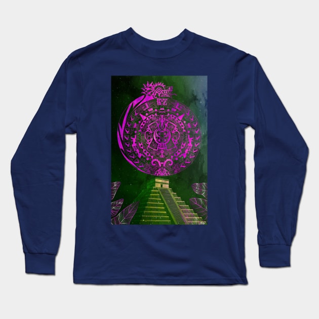 the mexican pyramid in teotihuacan dragon calendar Long Sleeve T-Shirt by jorge_lebeau